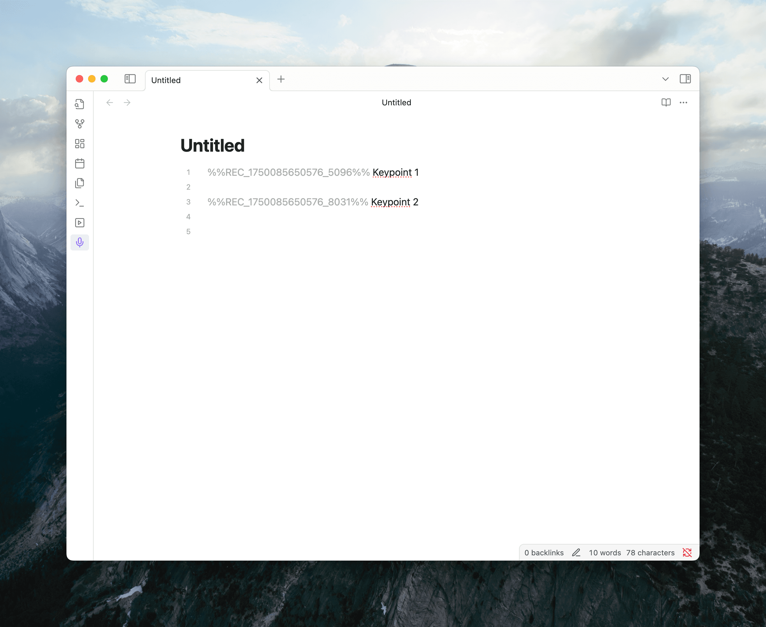 Placeholders in a note during an active recording.
