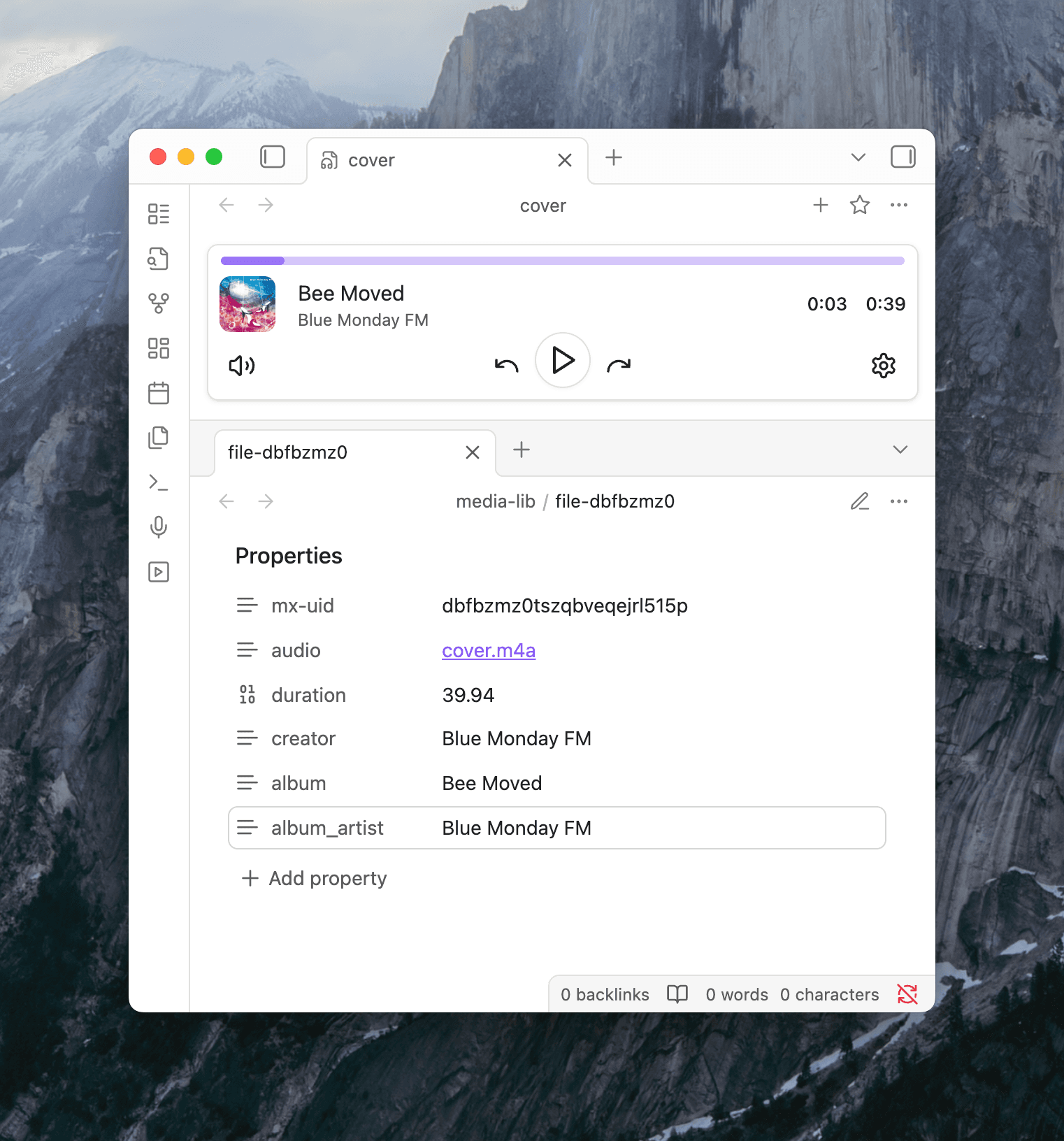 metadata from file loaded in player and imported to vault