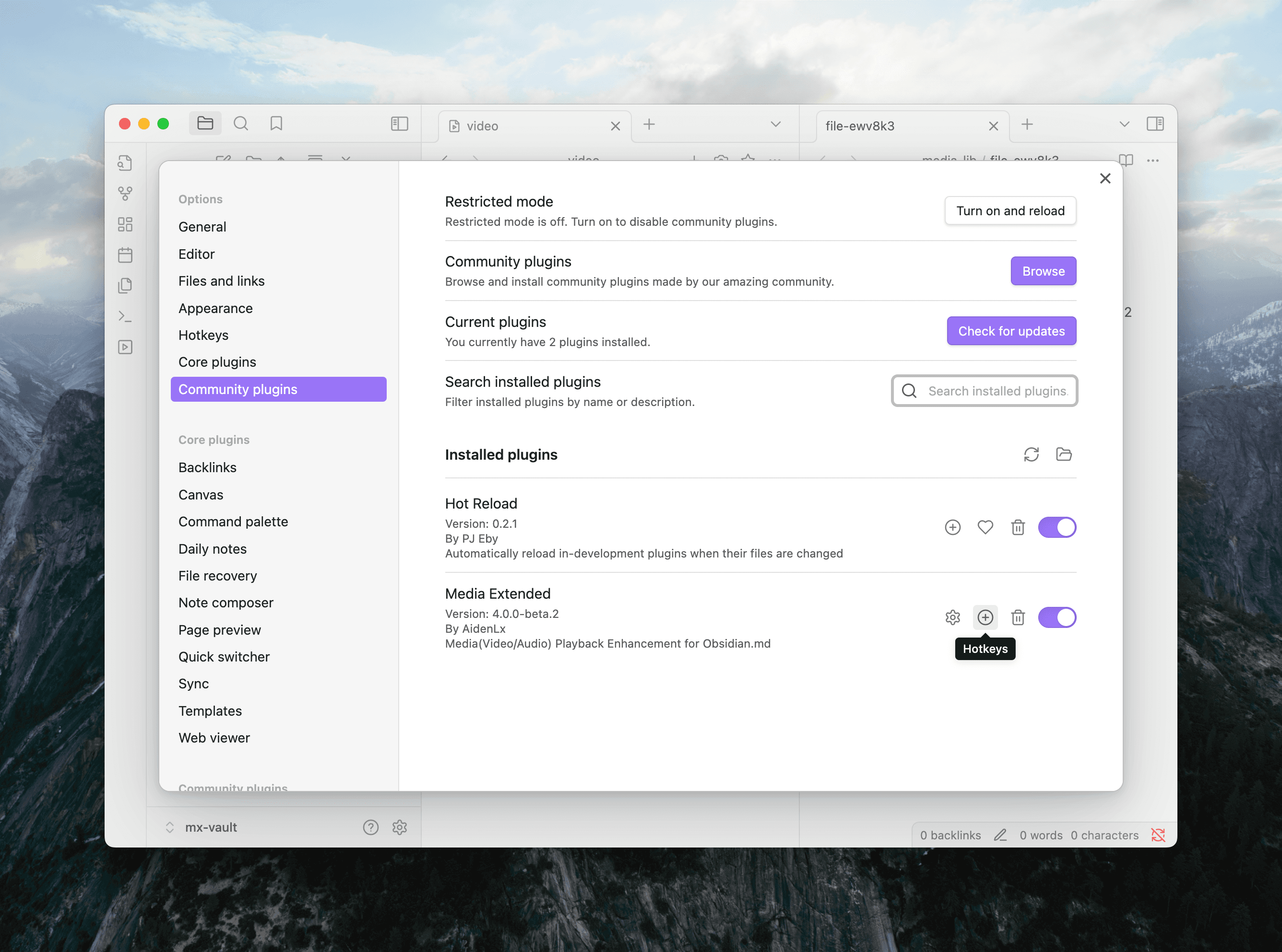 Media Extended Hotkeys Entry