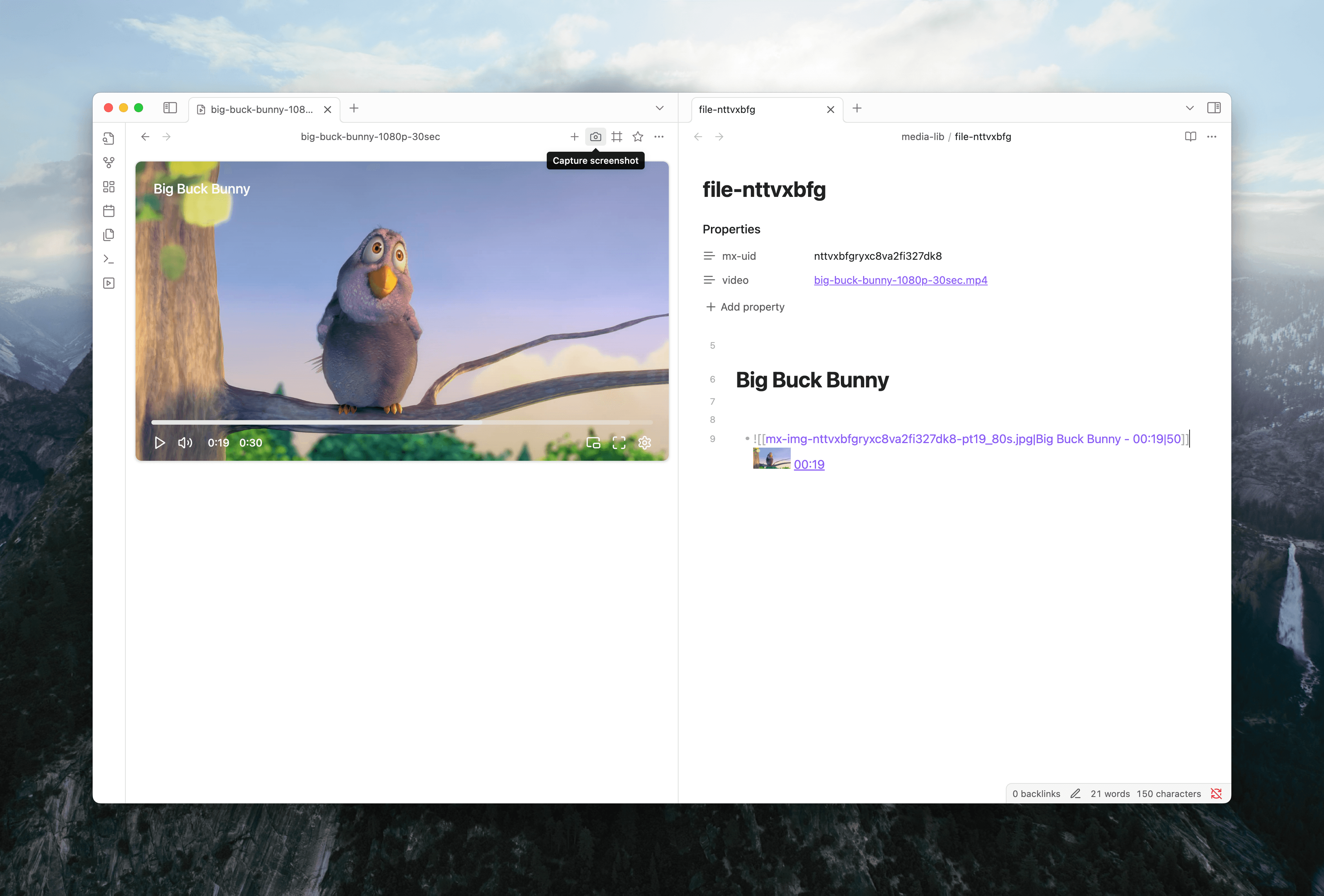 Screenshot actions in the player menu