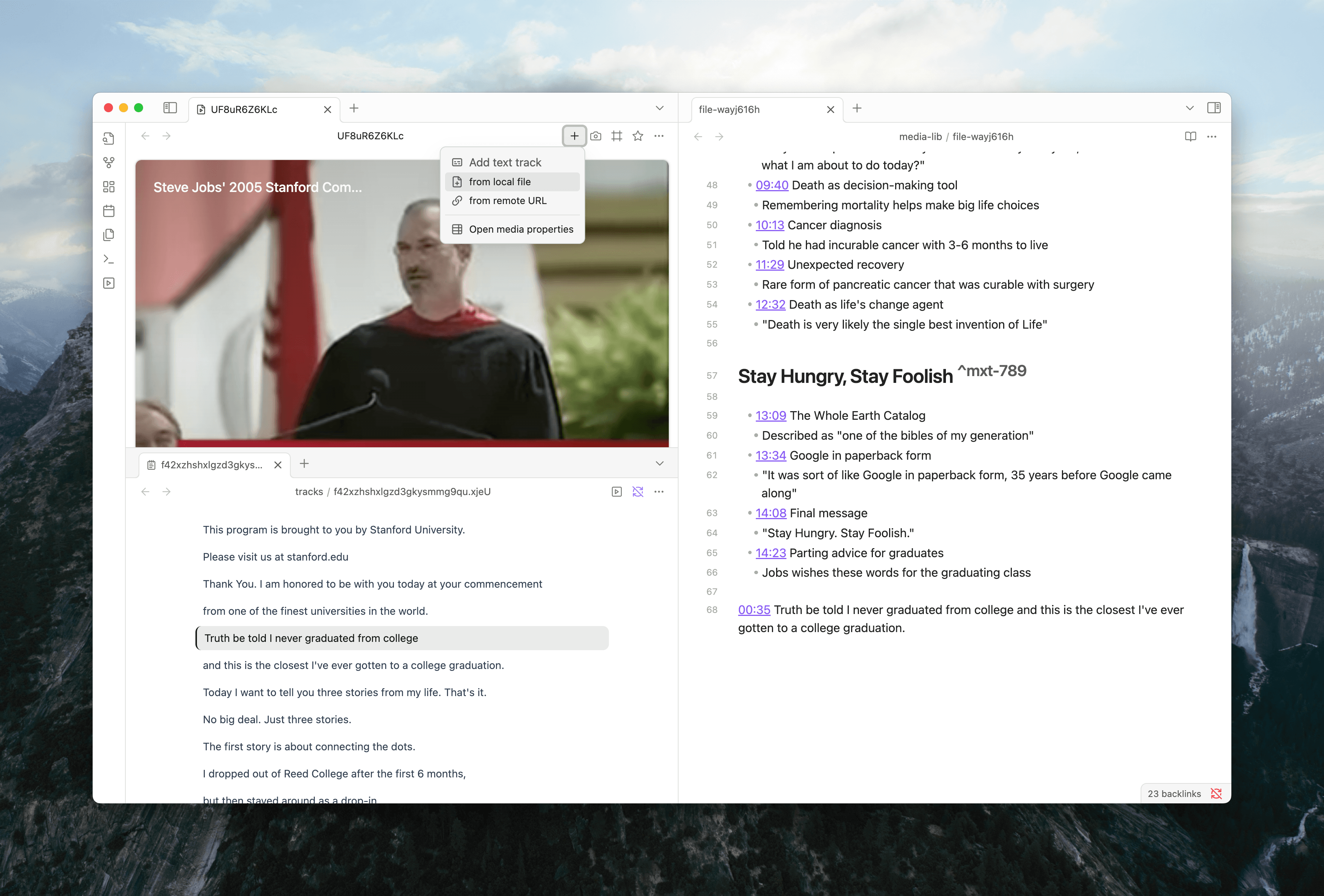 Text Track Import Menu